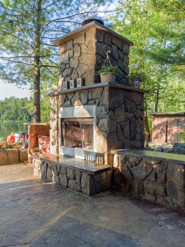 Outdoor fireplace built with ClifRock.